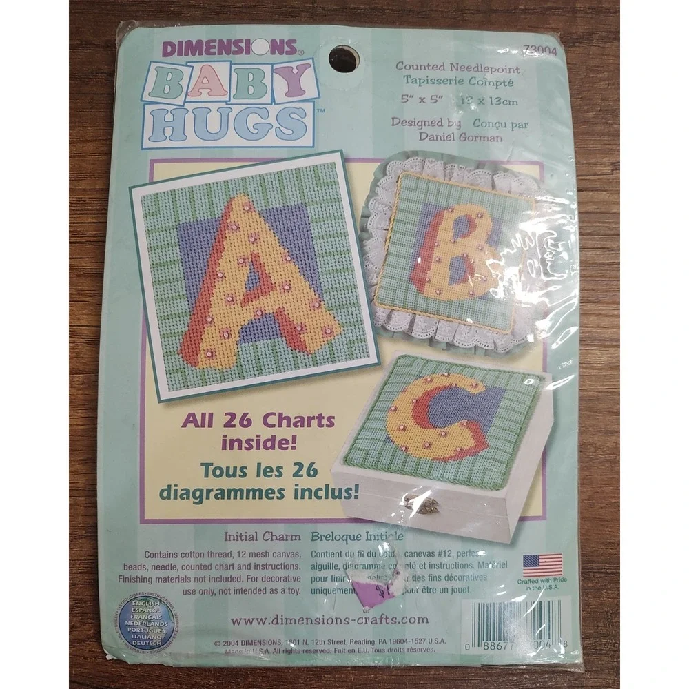 Dimensions 2004 Baby Hugs Counted Needlepoint #73004 INITIAL CHARM 5x5